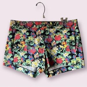 J. Crew Yellow and Black Floral MIDI Shorts